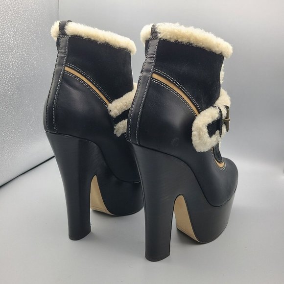 Dsquared women Ankle Boot heel platform black leather faux fur Size 9 39 new - Picture 5 of 12